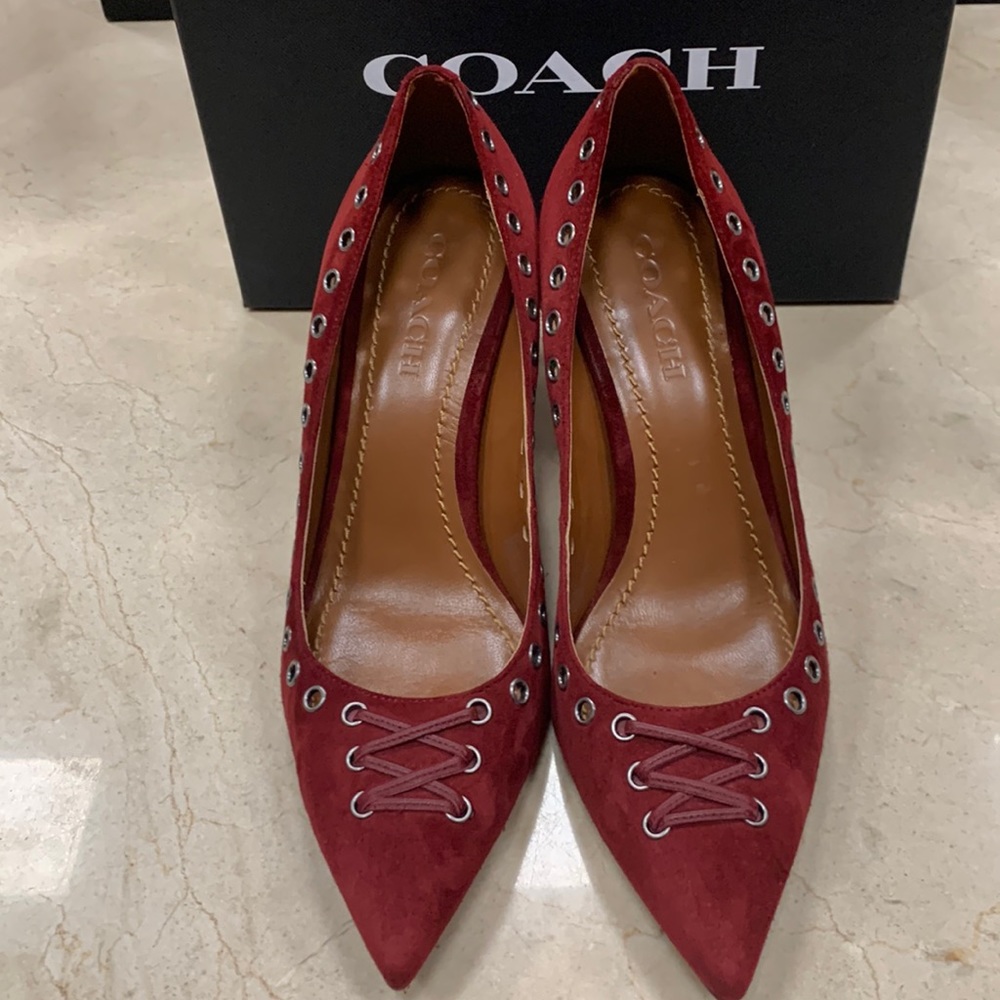 COACH VARICK LACE-UP PUMP IN MERLOT WITH 85MM HEEL SIZE US 8 - Picture 4 of 11